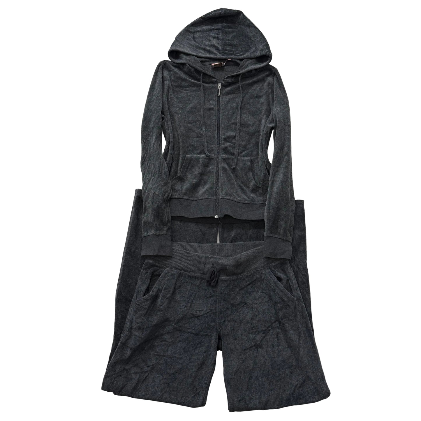 Vtg Juicy Couture Womens Charcoal Grey Velour Tracksuit Set Hoodie & Pant Size S