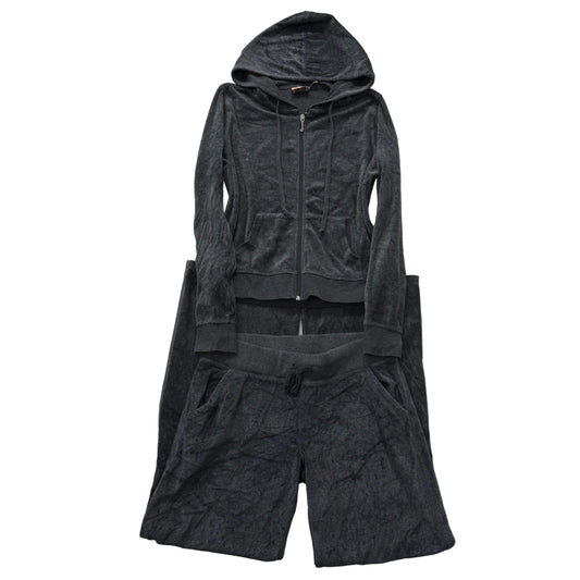Vtg Juicy Couture Womens Charcoal Grey Velour Tracksuit Set Hoodie & Pant Size S