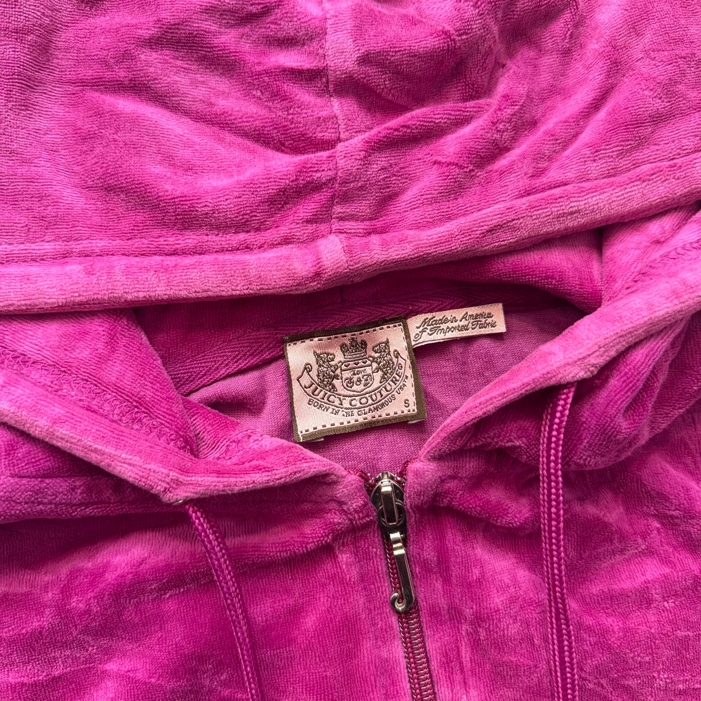 Vintage Juicy Couture Womens Rich Magenta Velour Zip-Up Hoodie Loungewear Size S