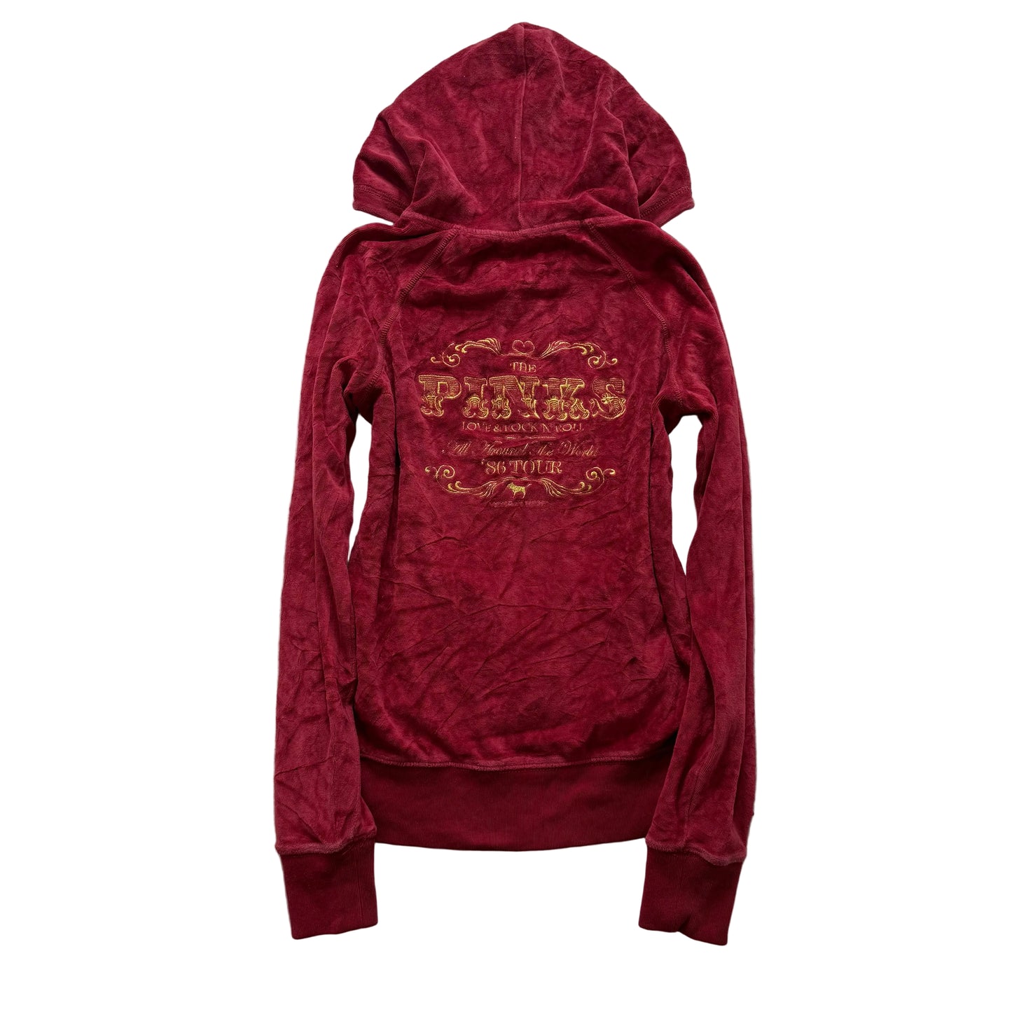 PINK Victoria's Secret Women's Maroon Velour Zip-Up Hoodie Casual Logo Size XS