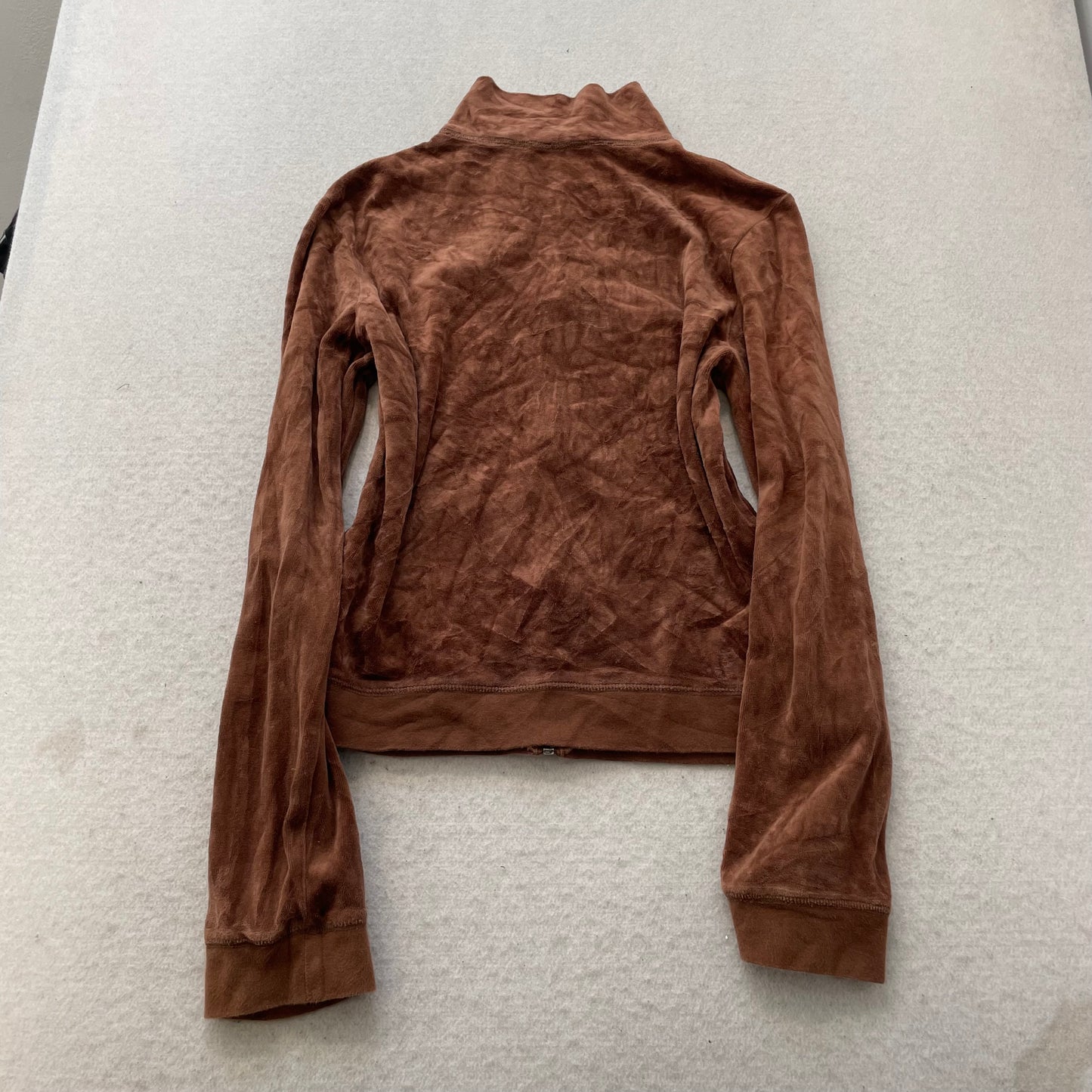 Juicy Couture Women's Brown Velour Zip Up Track Jacket Mock Neck Classic Size XL