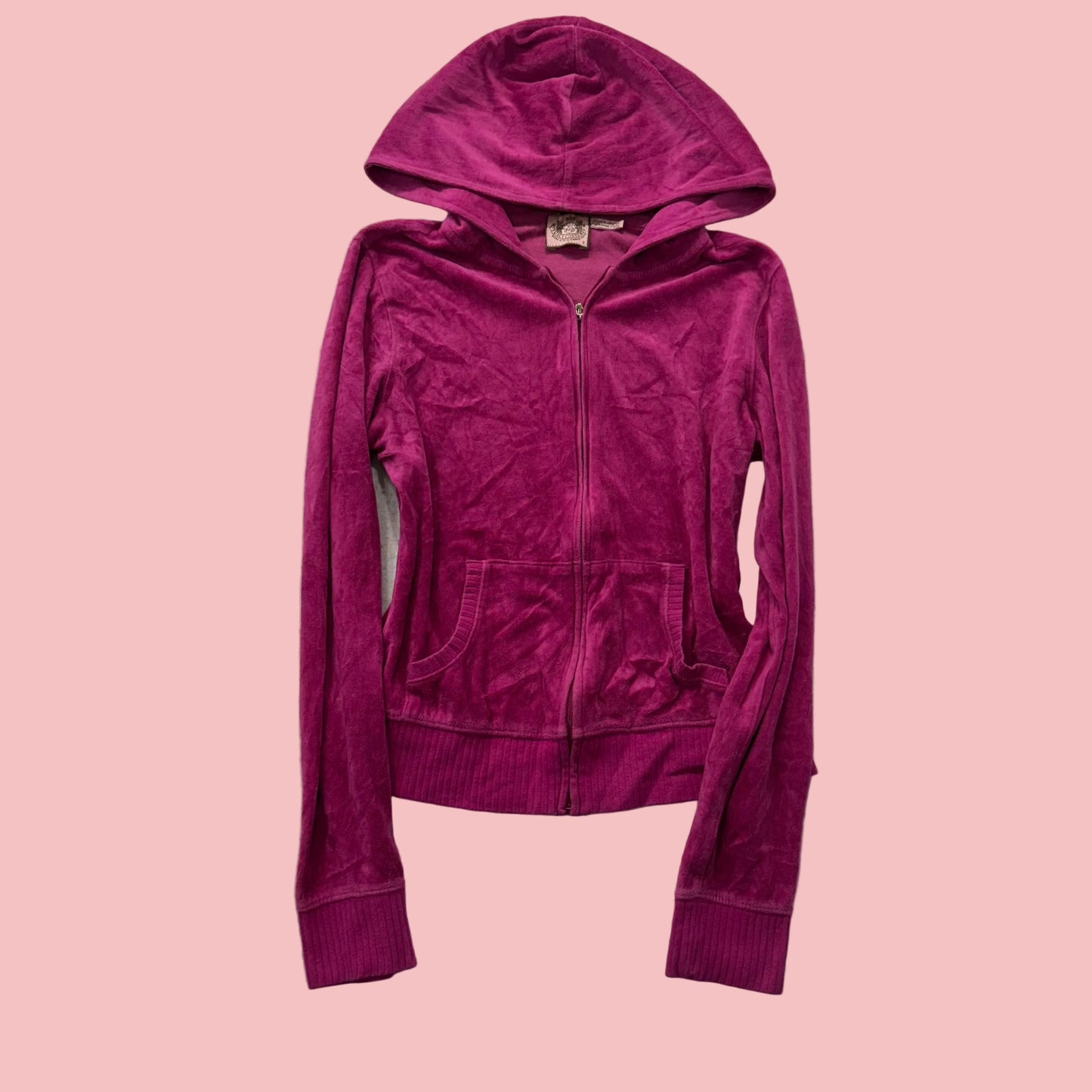 Vintage Juicy Couture Women's Hot Pink Velour Full Zip Hoodie Loungewear Size S