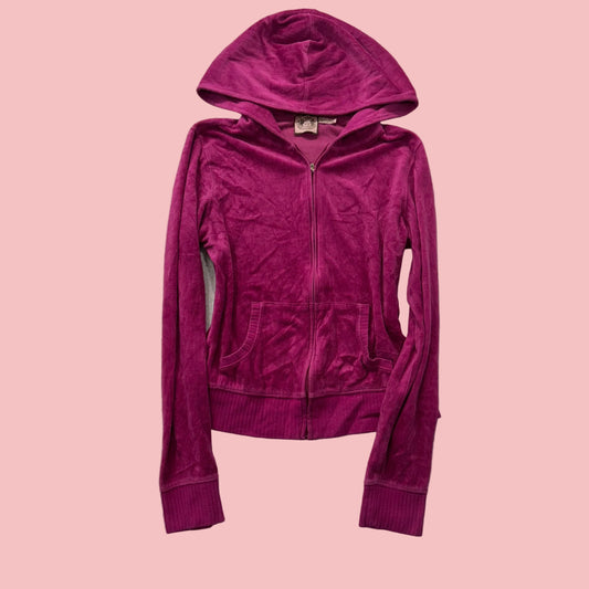 Vintage Juicy Couture Women's Hot Pink Velour Full Zip Hoodie Loungewear Size S
