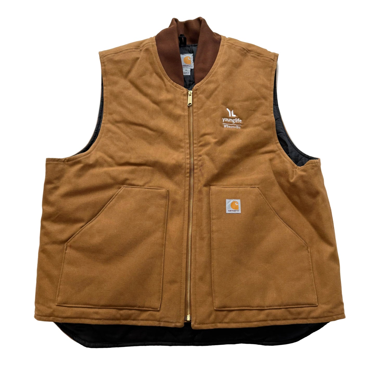 Carhartt Young Life Unionville Men's Brown Canvas Duck Vest Quilt Lined Size XL