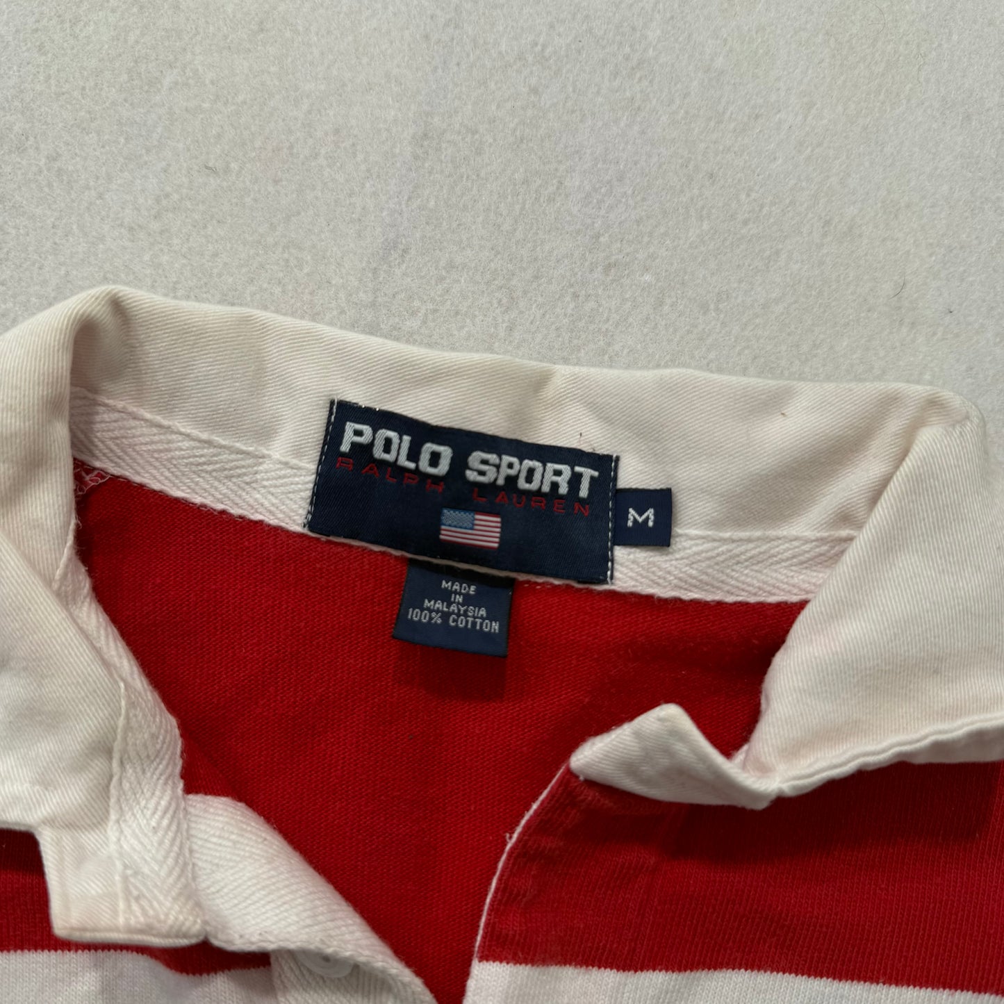 Polo Sport Ralph Lauren Red White Striped Cotton Polo Shirt Long Sleeves Size M