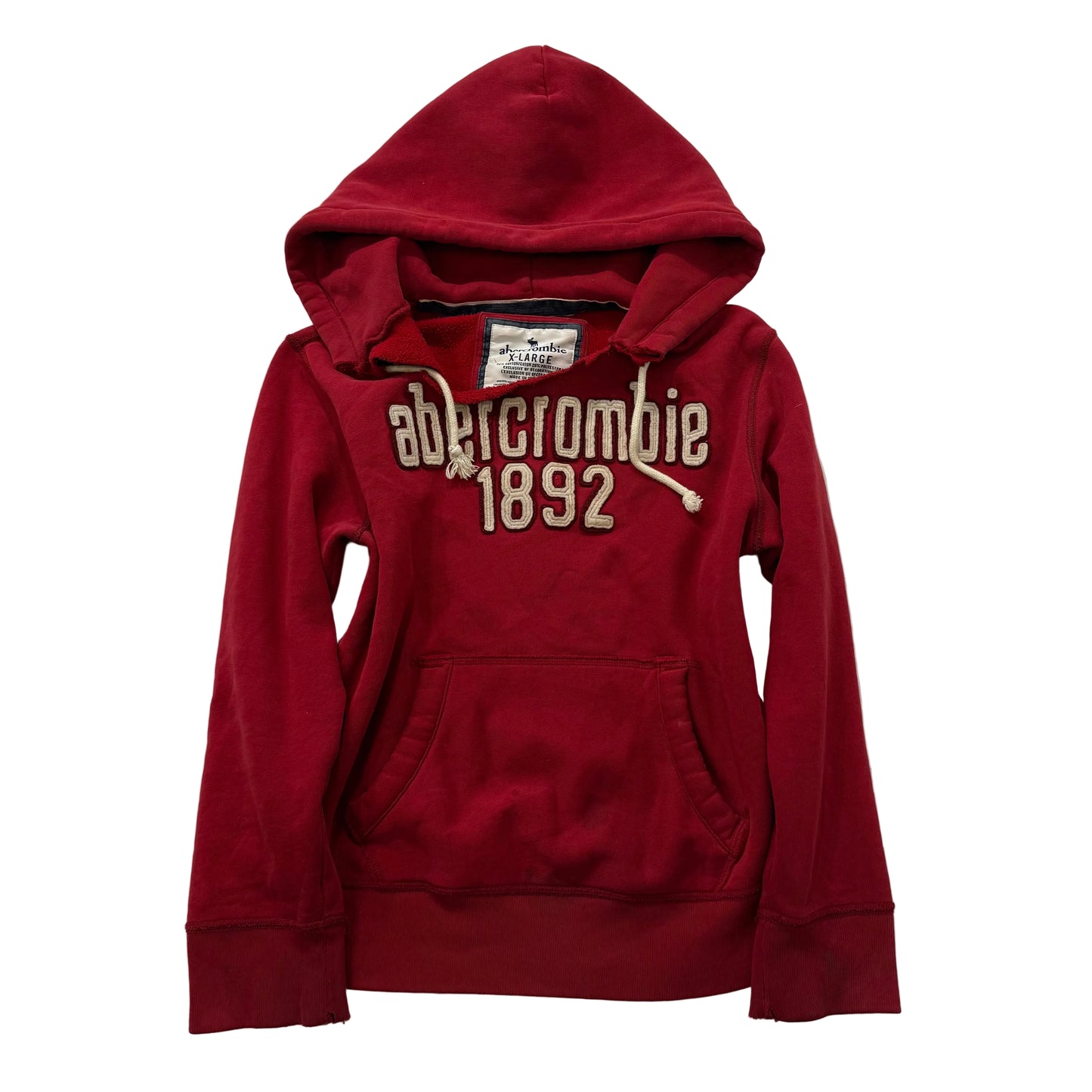 Abercrombie & Fitch "1892" Red Pull-On Hoodie Kangaroo Pockets Classic Size XL