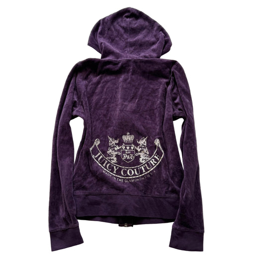 Vintage Juicy Couture Scottie Dogs Women Deep Purple Velour Zip-Up Hoodie Size S