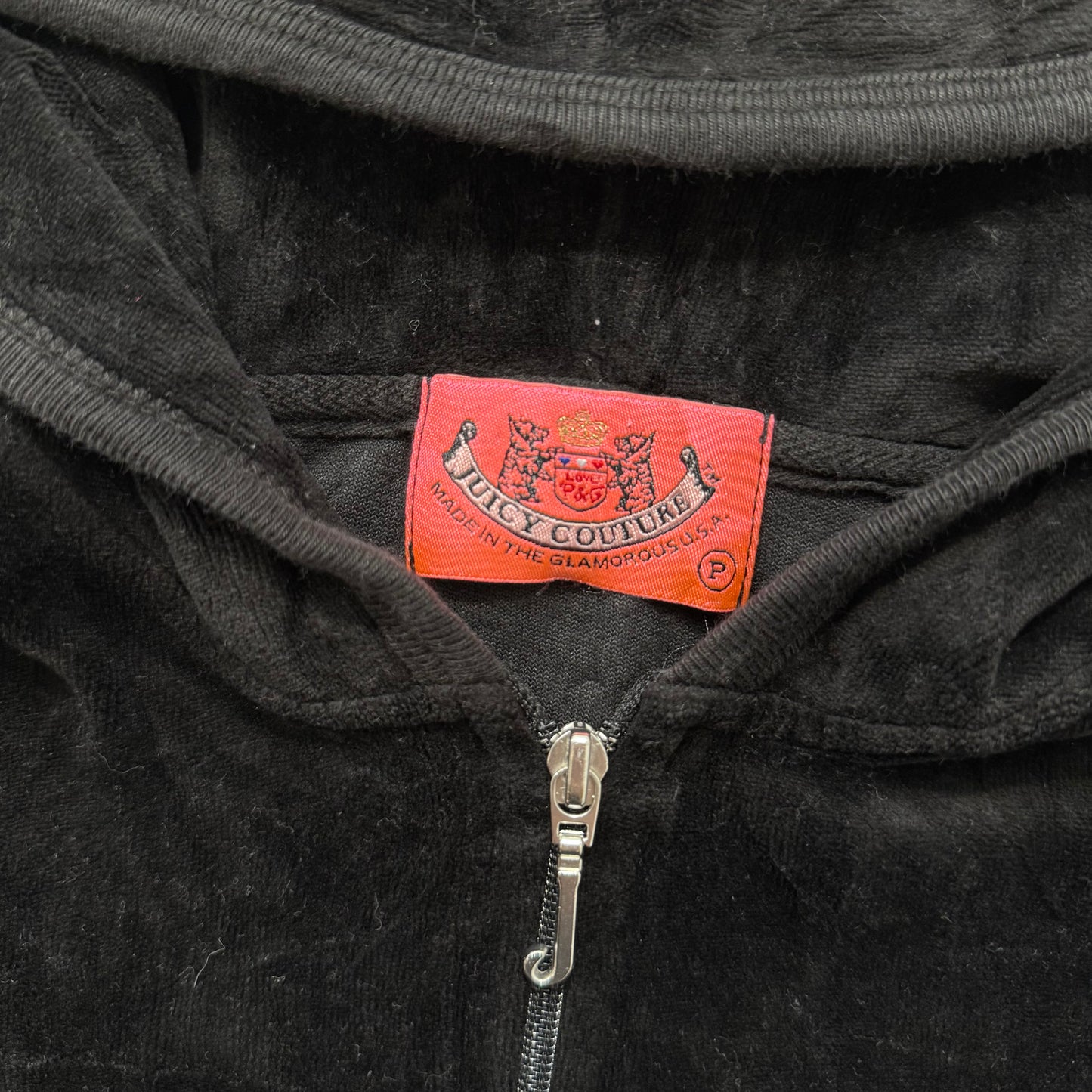 2003 Vintage Juicy Couture Women's Black Velour Zip-Up Cropped Hoodie Y2k Size P