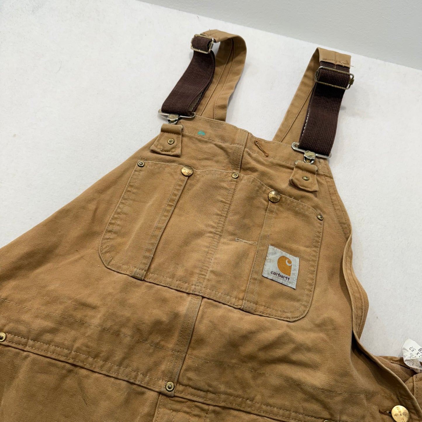 Carhartt Men's Duck Brown Cotton Relaxed Fit Bib Overalls Pockets Logo Size 40