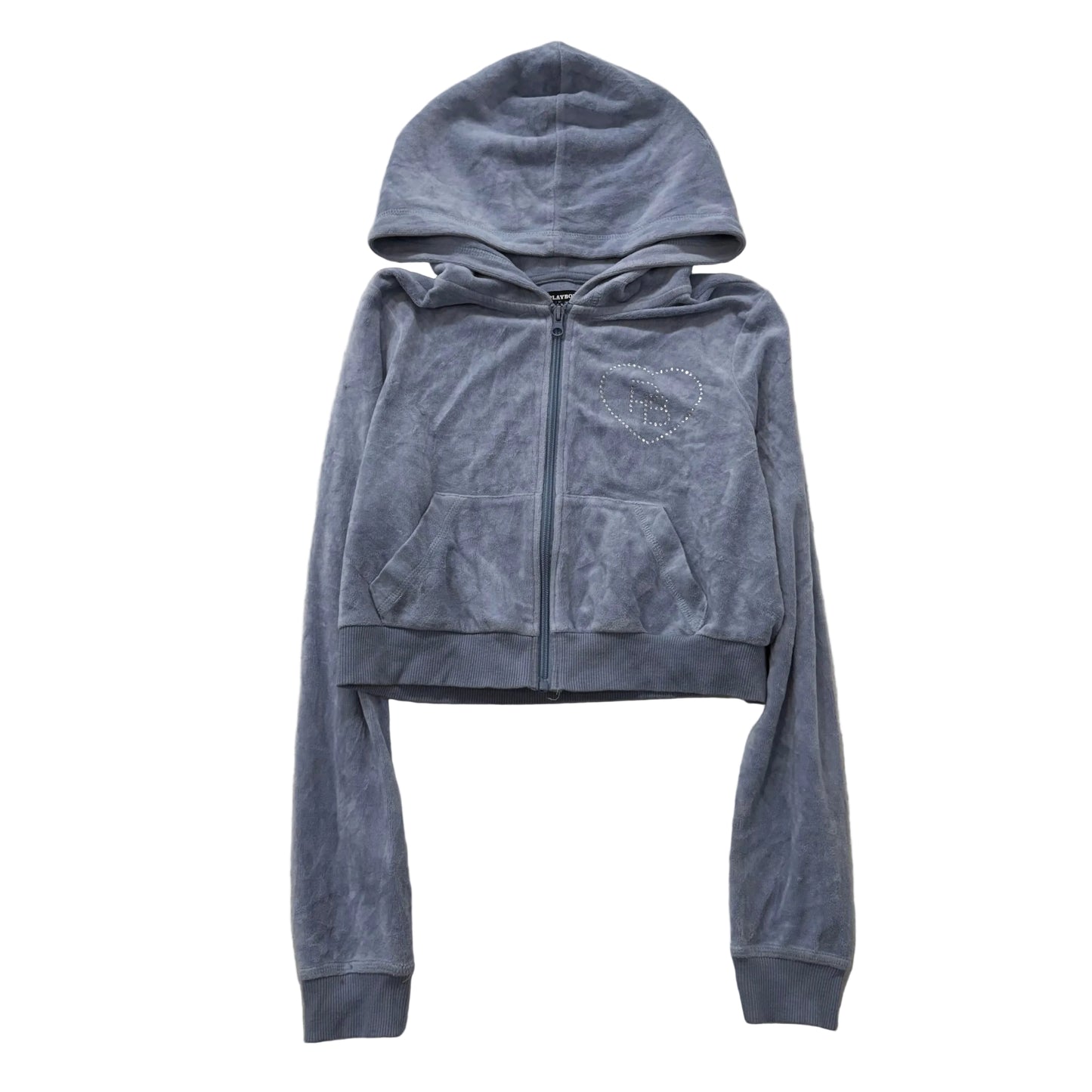 Playboy by Pacsun Women's Gray Velour Zip Up Cropped Fit Hoodie Logo Y2K Size S