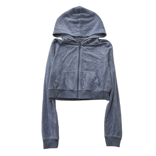 Playboy by Pacsun Women's Gray Velour Zip Up Cropped Fit Hoodie Logo Y2K Size S