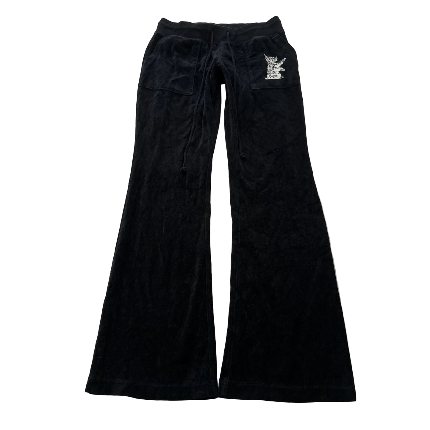 Juicy Couture Women's Black Velour Flared Track Pant Drawstring Dog Logo Size M