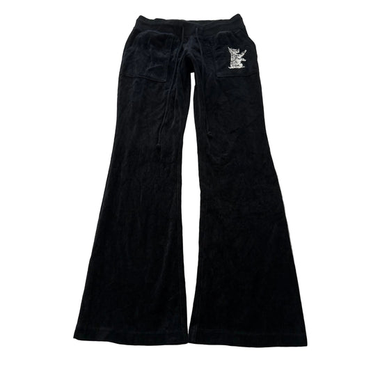 Juicy Couture Women's Black Velour Flared Track Pant Drawstring Dog Logo Size M
