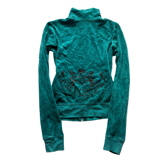 Vintage Juicy Couture Scottie Dogs Womens Teal Velour Zip-Up Track Jacket Size S