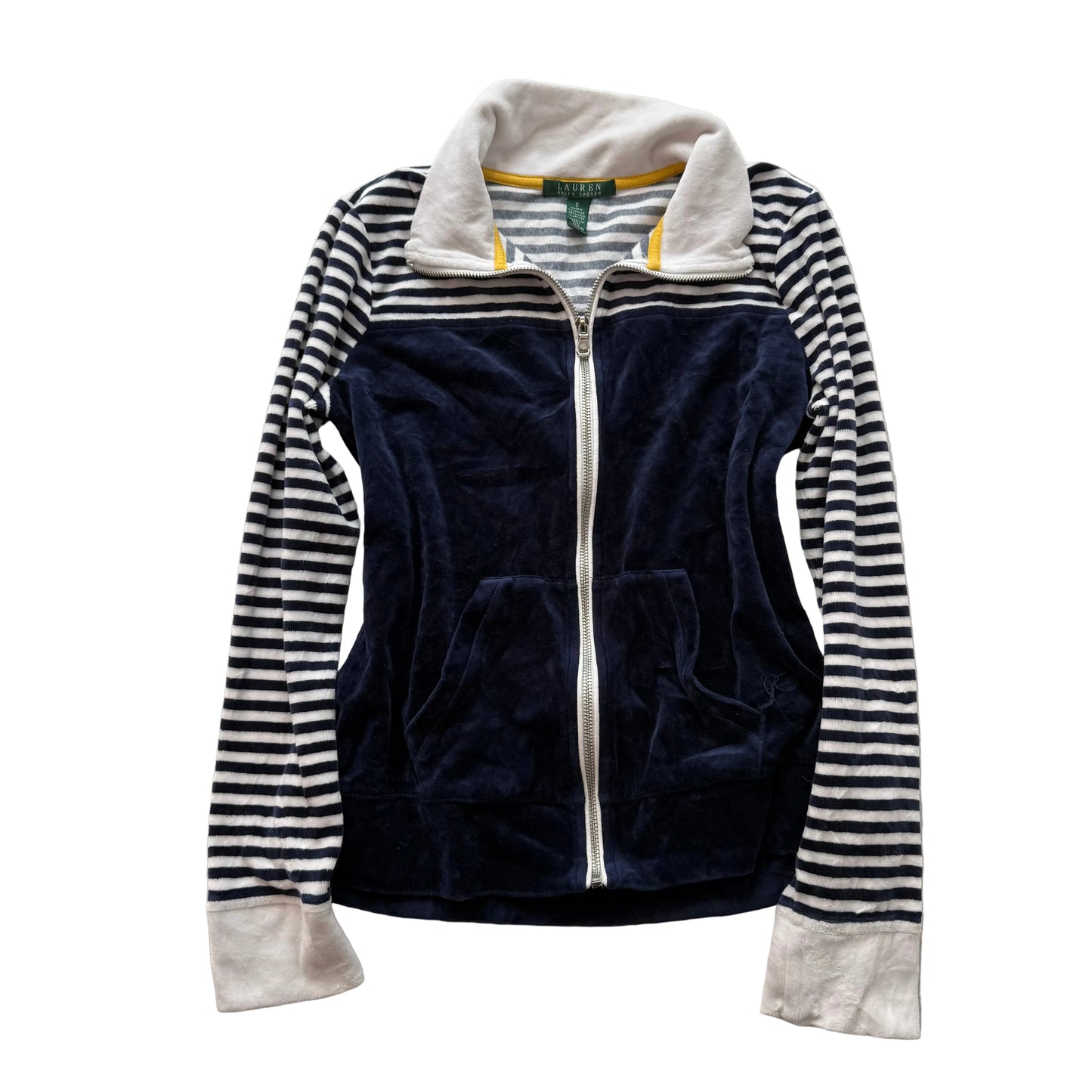 Lauren Ralph Lauren Women's Navy White Striped Velour Zip Up Track Jacket Size S