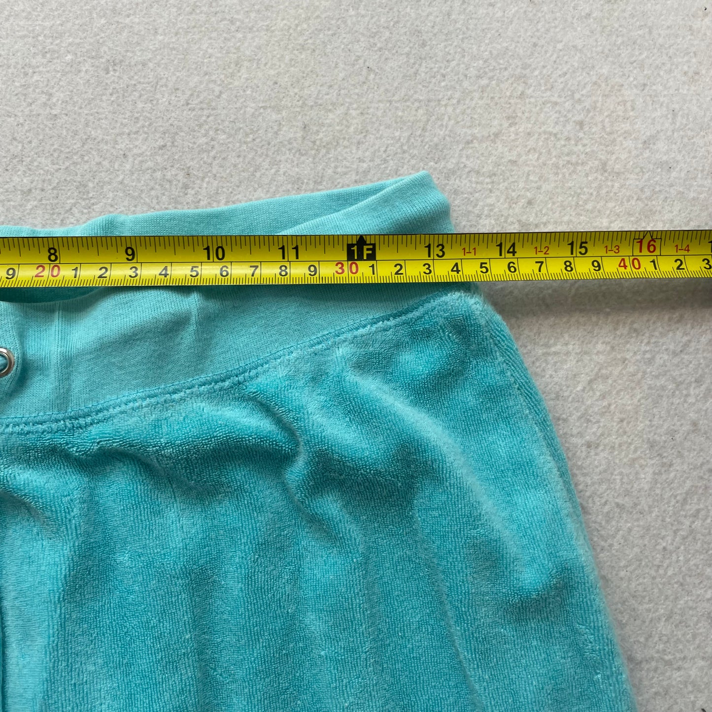 Juicy Couture Women's Teal Blue Terry Cloth Flared Track Pants Drawstring Size M