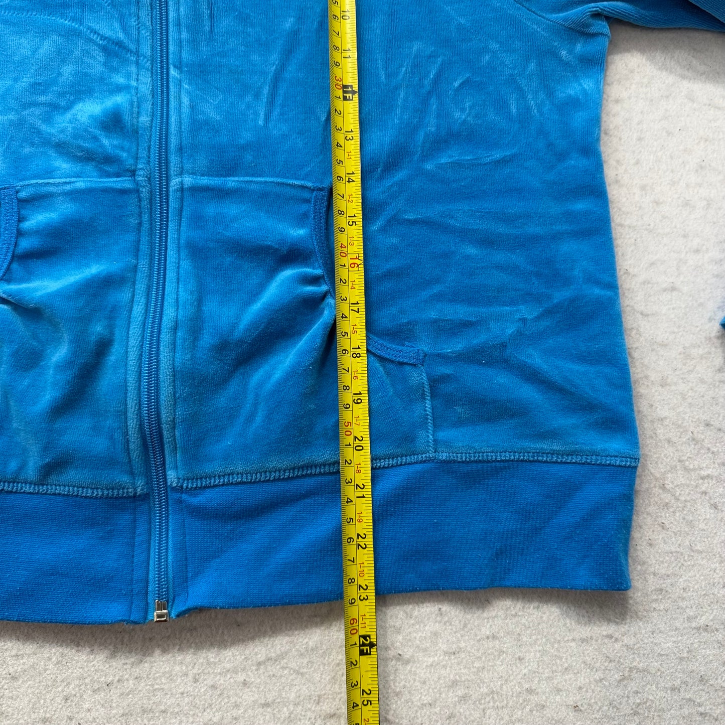 Juicy Couture Womens Cobalt Blue Velour Zip-Up Hoodie Loungewear Pockets Size XL