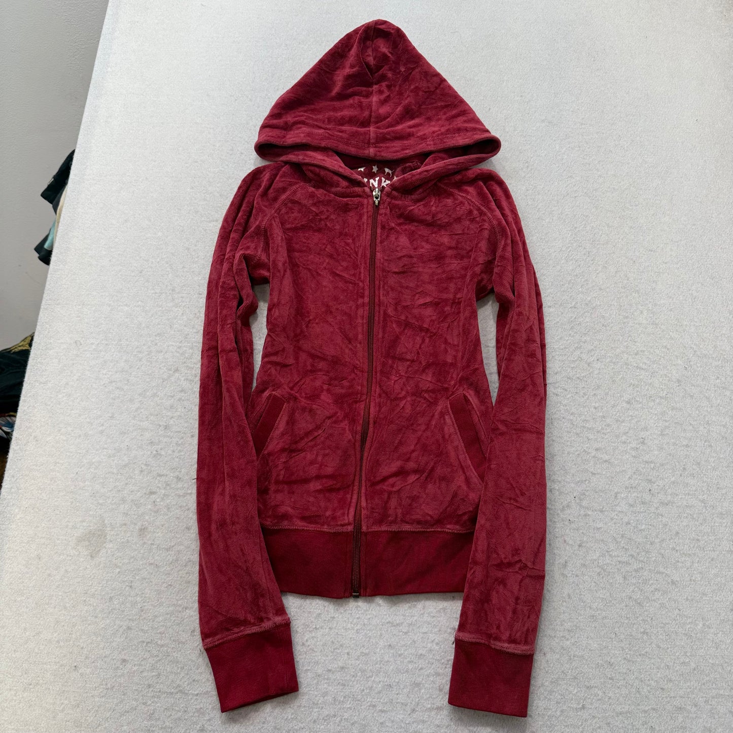 Victoria's Secret PINK Rock & Roll Women's Maroon Velour Zip-Up Hoodie Size S