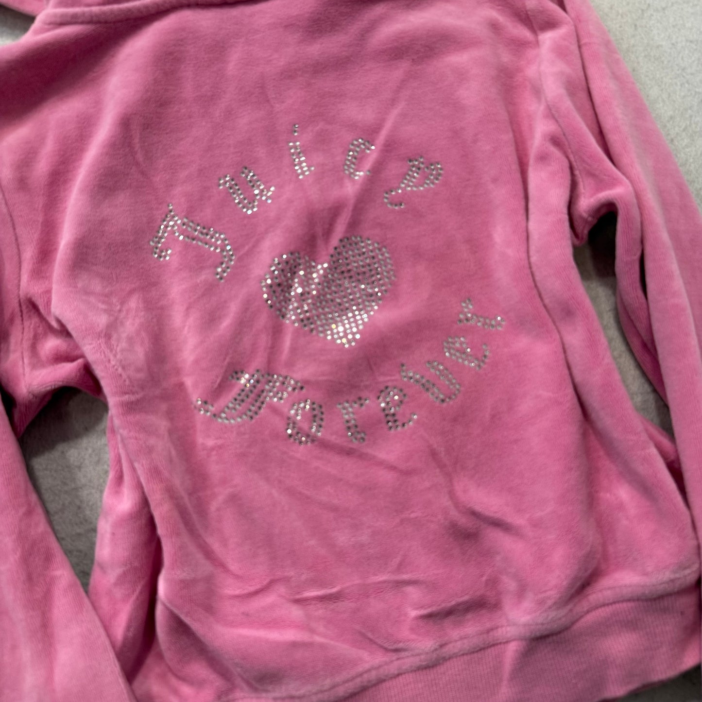 Juicy Couture Forever 21 Women Pink Velour Zip-Up Hoodie Rhinestones Logo Size M