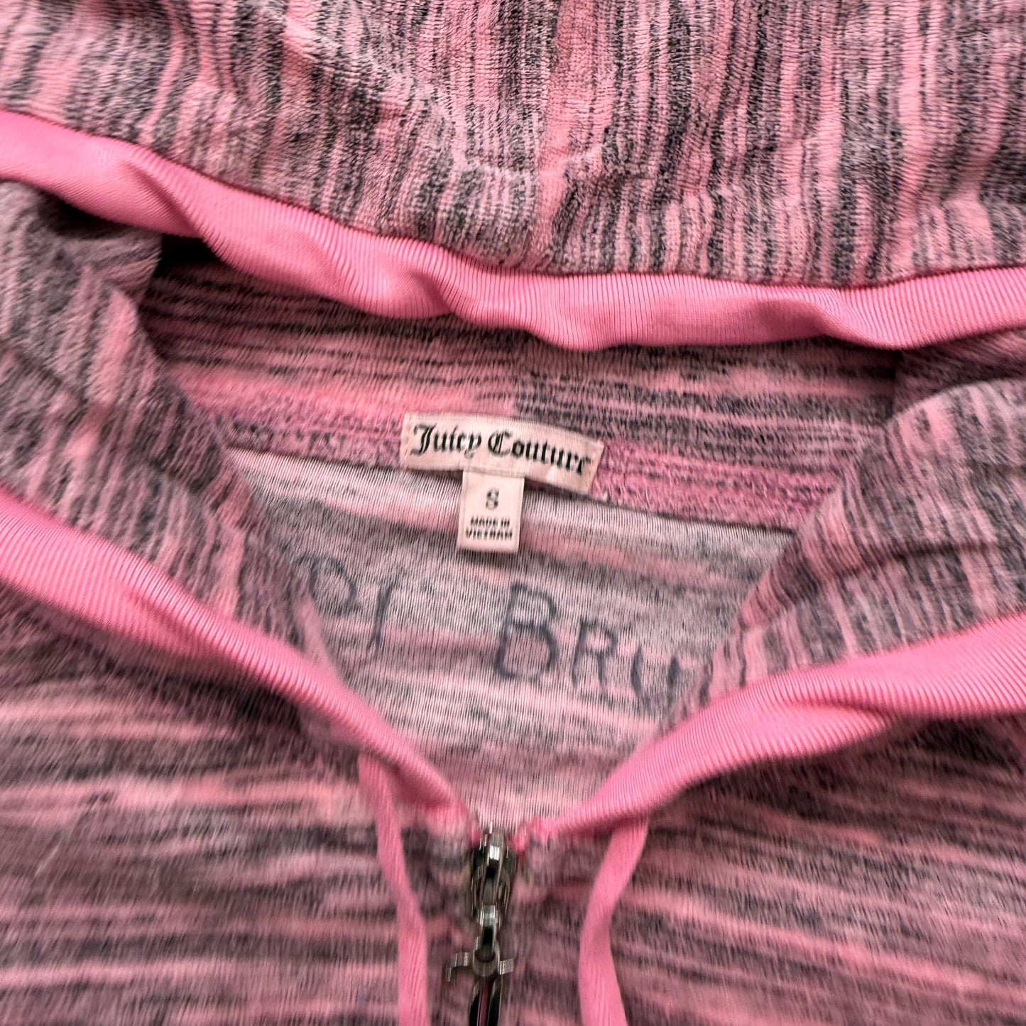 Vintage Juicy Couture Women's Heathered Pink Gray Velour Full Zip Hoodie Size S