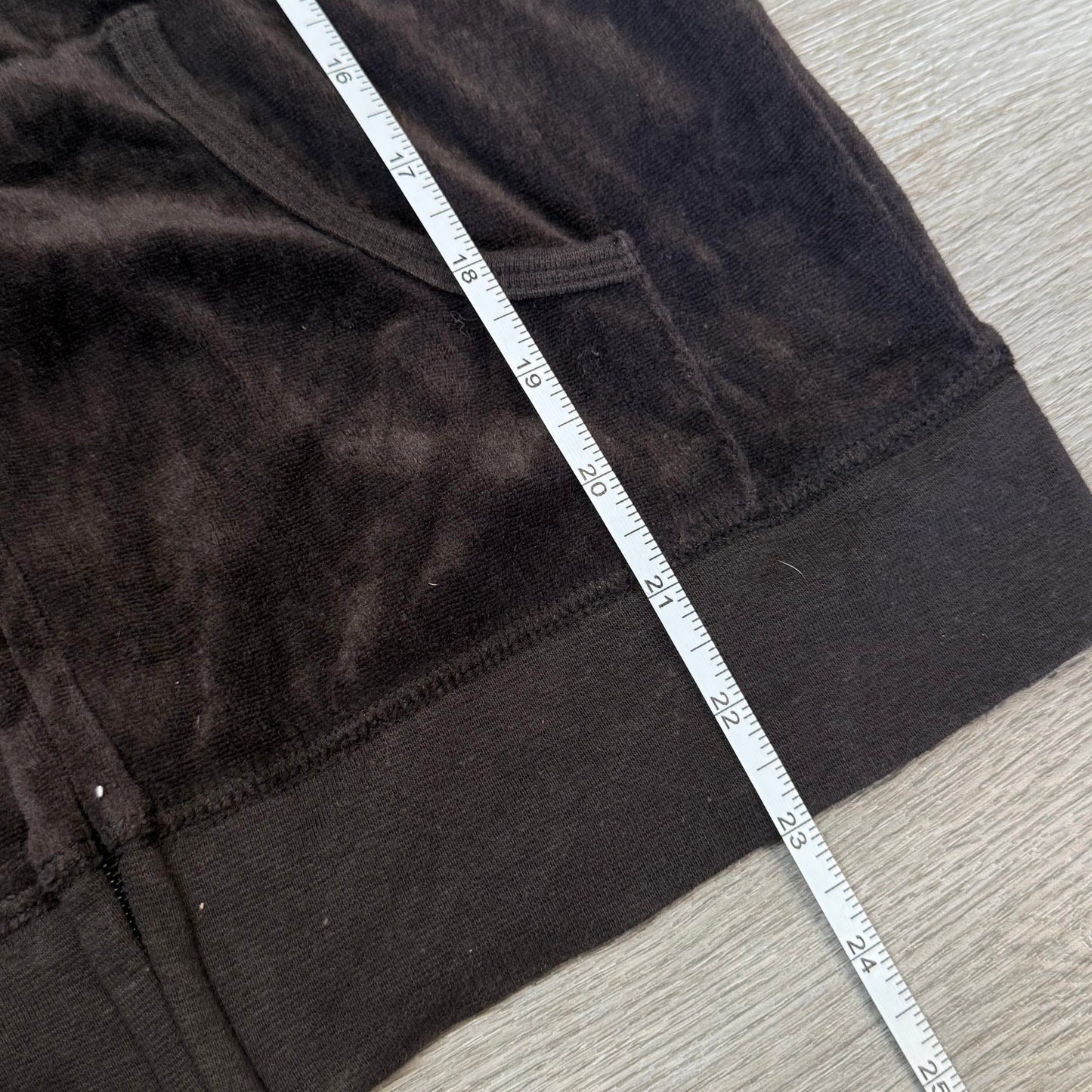 Vintage Juicy Couture Women's Dark Brown Velour Zip-Up Hoodie Loungewear Size L