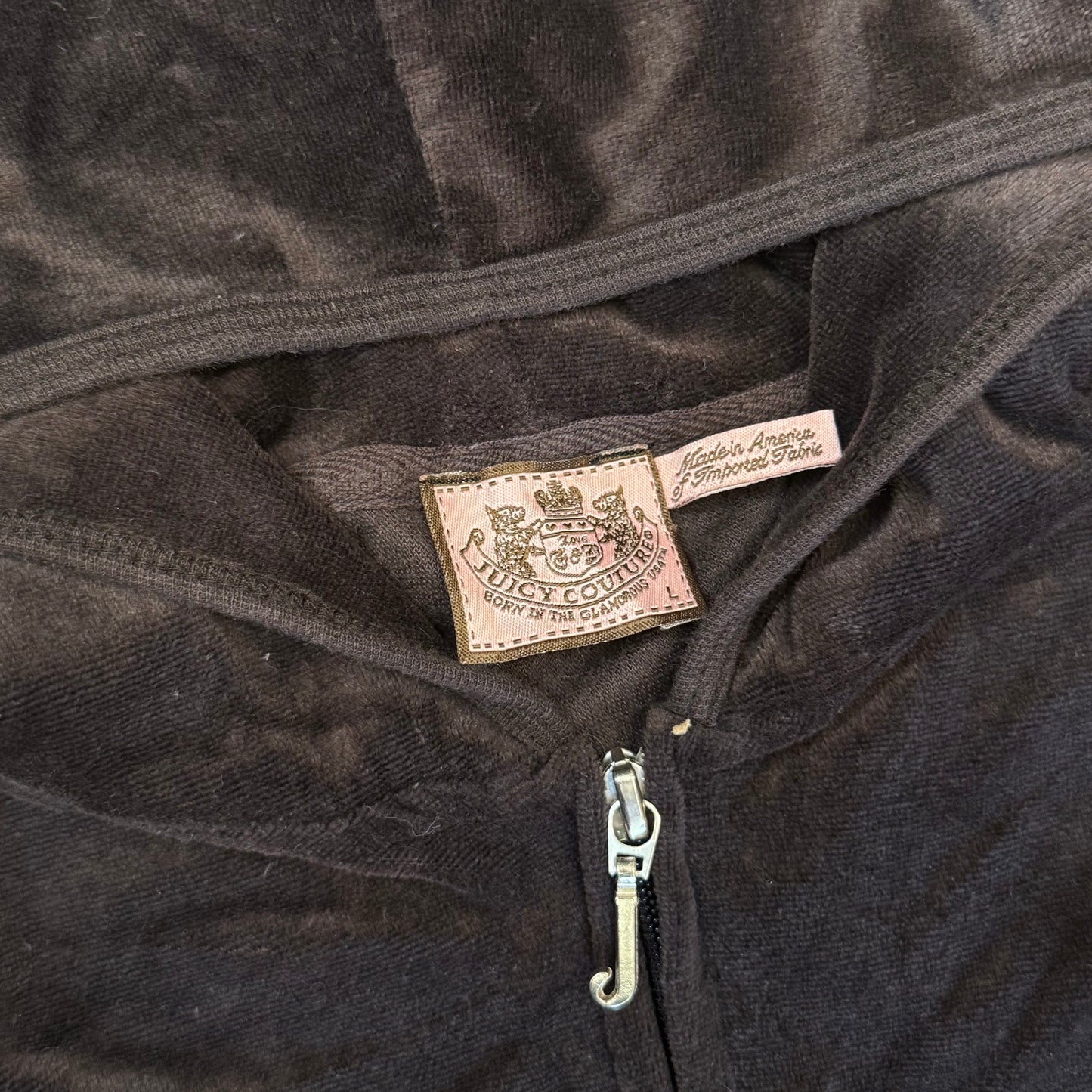 Vintage Juicy Couture Women's Dark Brown Velour Zip-Up Hoodie Loungewear Size L