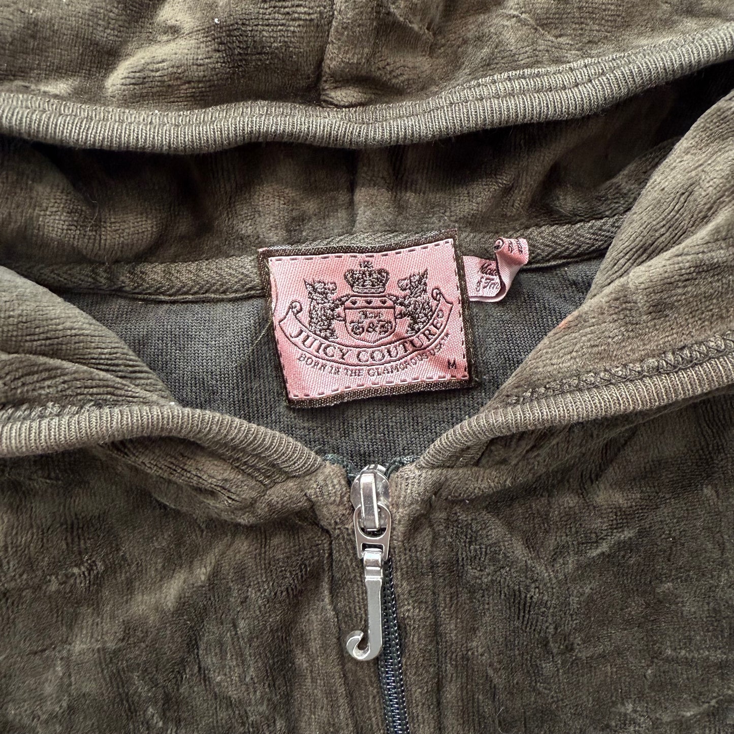 Juicy Couture “Scottie Dog” Women Olive Green Velour Full Zip Hoodie Logo Size M