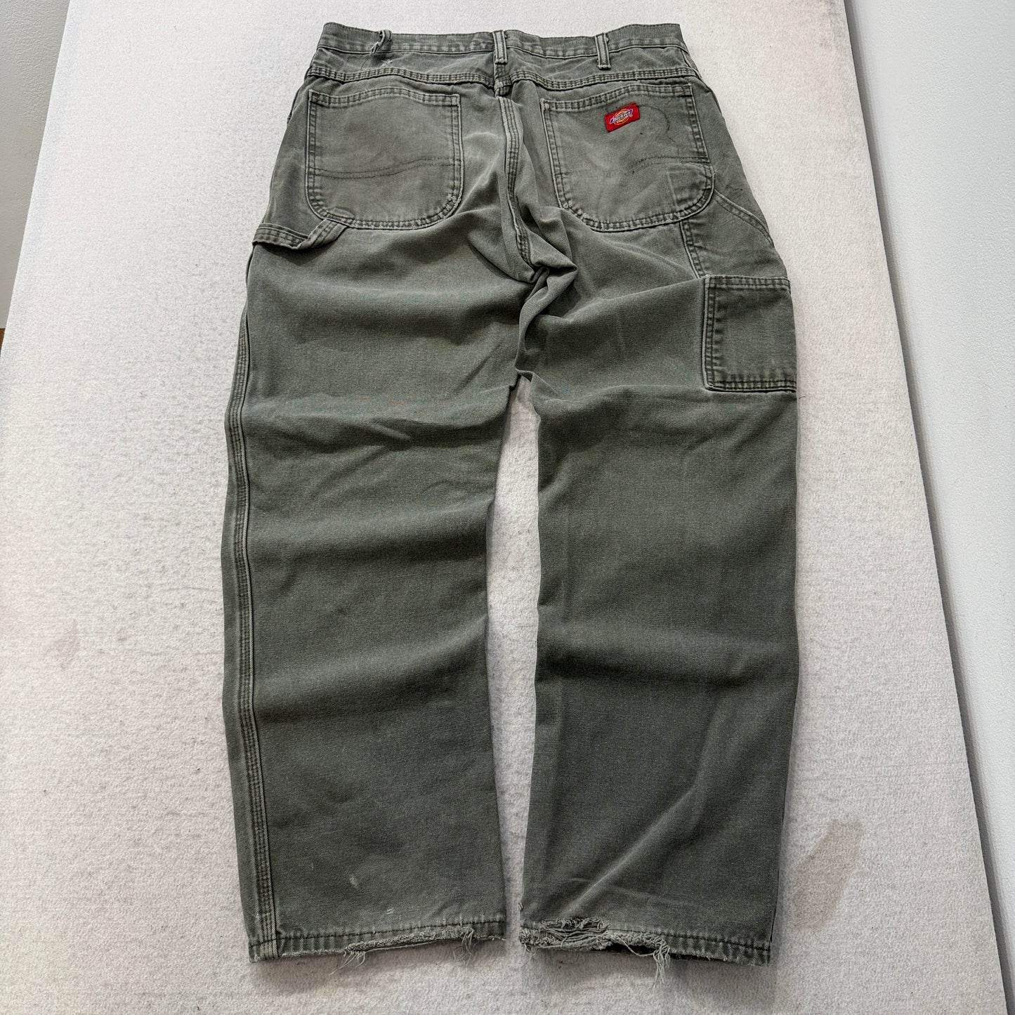 Dickies Men's Olive Green Straight Fit Carpenter Canvas Pants Pockets Size W34
