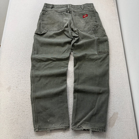 Dickies Men's Olive Green Straight Fit Carpenter Canvas Pants Pockets Size W34