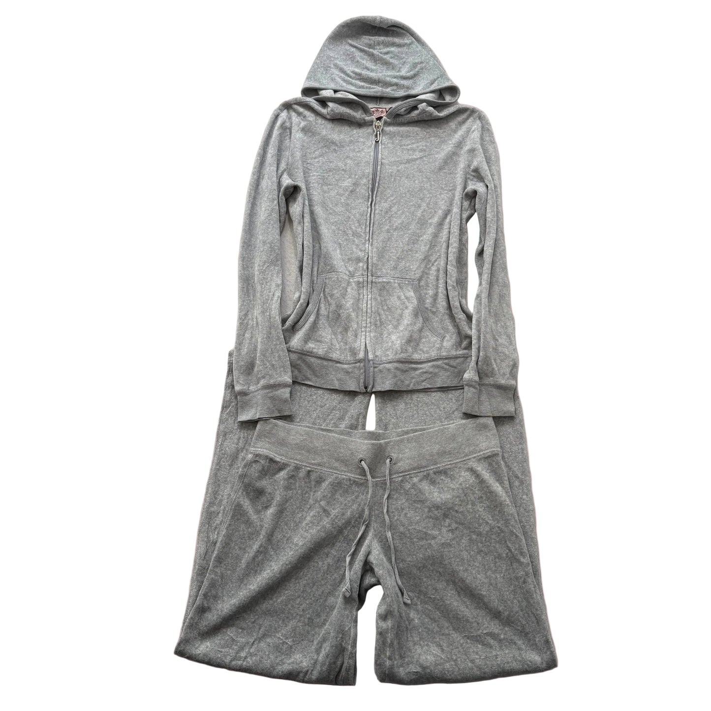Juicy Couture Women's Heather Gray Velour Tracksuit Set Hoodie & Pant Y2k Size M