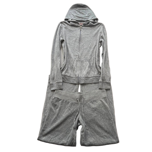 Juicy Couture Women's Heather Gray Velour Tracksuit Set Hoodie & Pant Y2k Size M