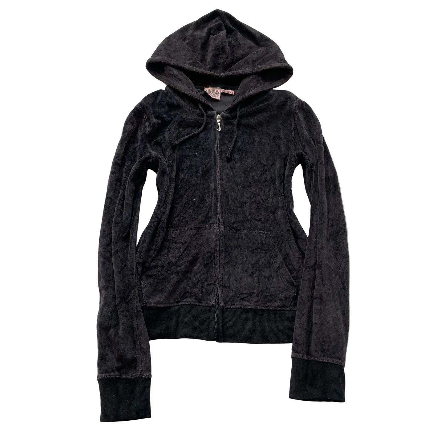 Vintage Juicy Couture Womens Deep Charcoal Velour Hoodie Scottie Dog Logo Size L