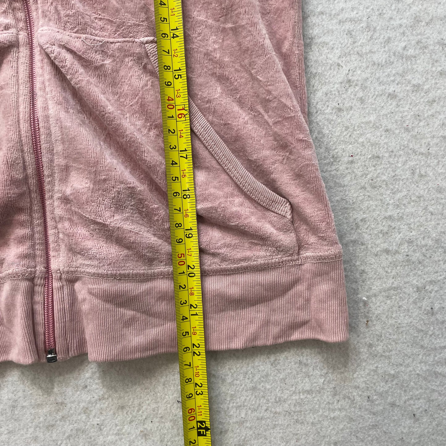 Juicy Couture Women's Pink Velour Zip-Up Hoodie Faux Fur-Trimmed Hood Size M