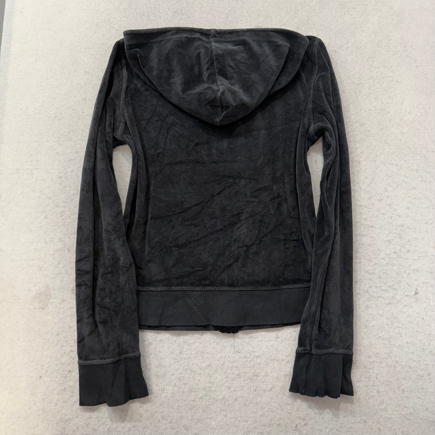 Vtg Juicy Couture Women's Black Velour Tracksuit Set Hoodie & Flared Pant Size L