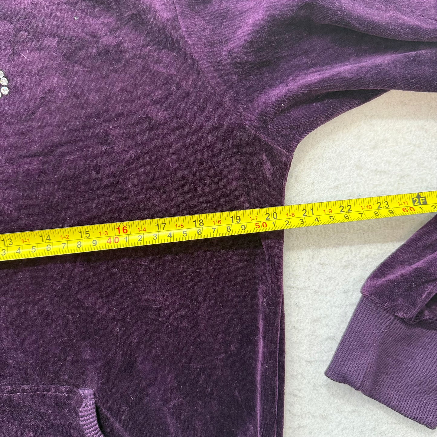Bebe Women's Deep Purple Velour Zip-Up Hoodie Rhinestones Logo Pockets Size XL