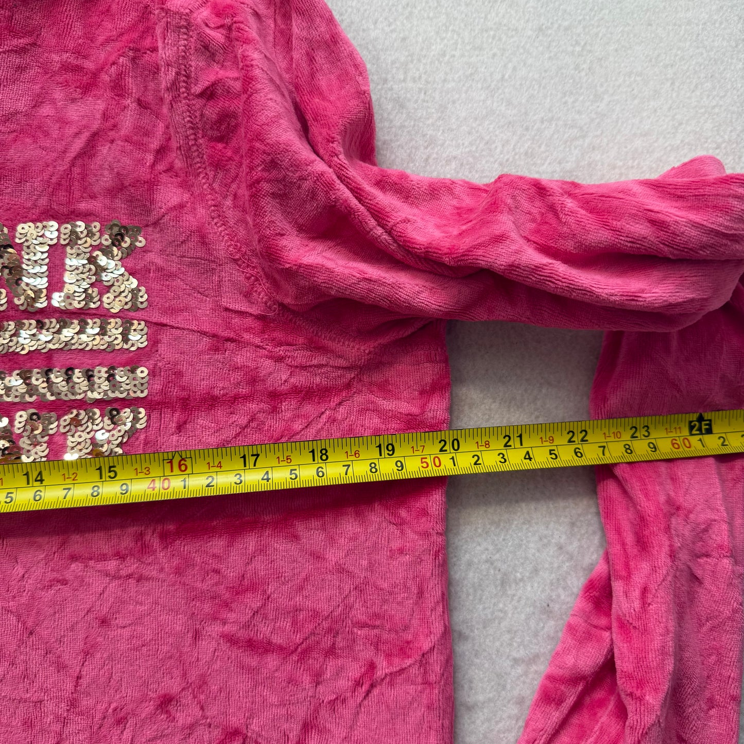 Victoria's Secret PINK Vibrant Pink Velour Zip-Up Hoodie Gold Sequin Logo Size S