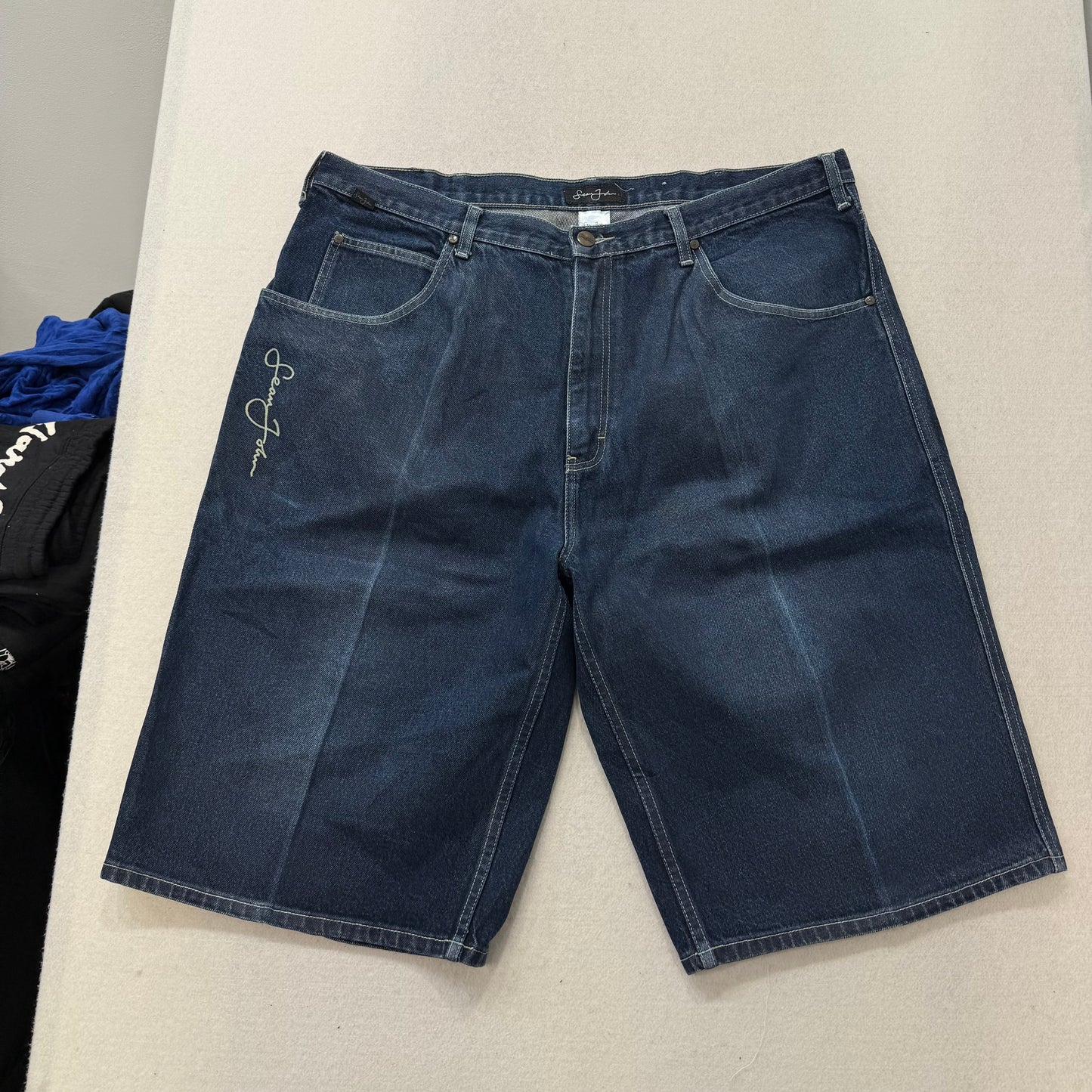 Sean John Blue Baggy Denim Shorts 100% Cotton Dark Washed Y2K Fashion Size 40
