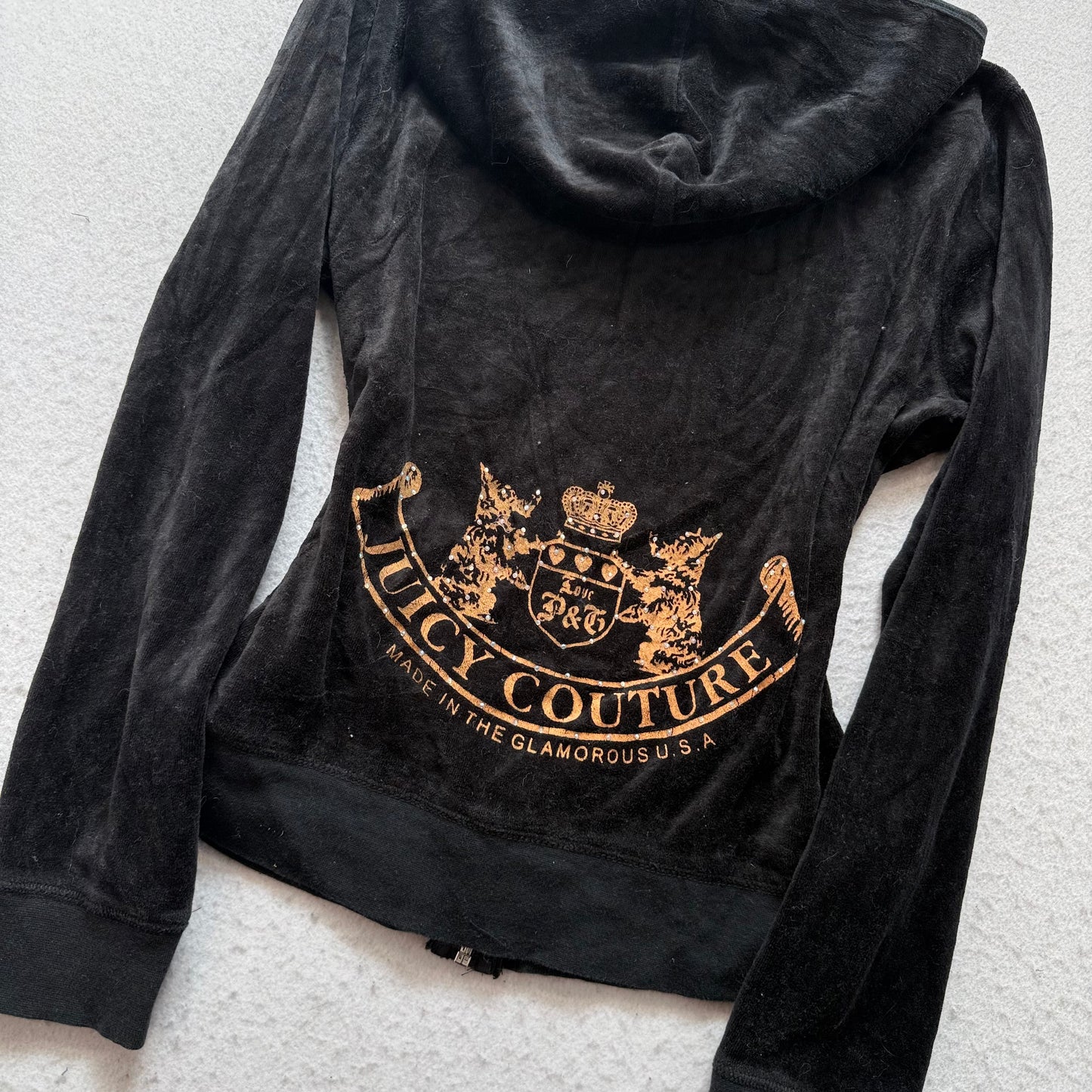 Vintage Juicy Couture Scottie Dogs Women's Black Velour Zip-Up Hoodie Y2k Size L