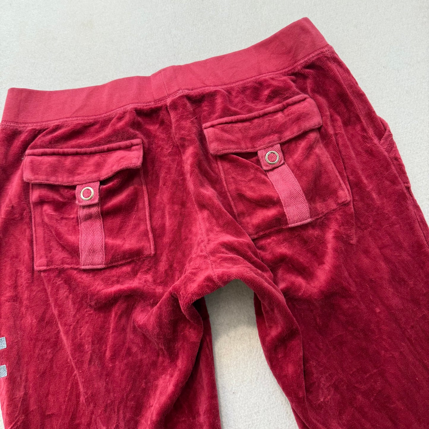 Juicy Couture Women's Maroon Velour Flared Track Pants Back Pockets Logo Size M