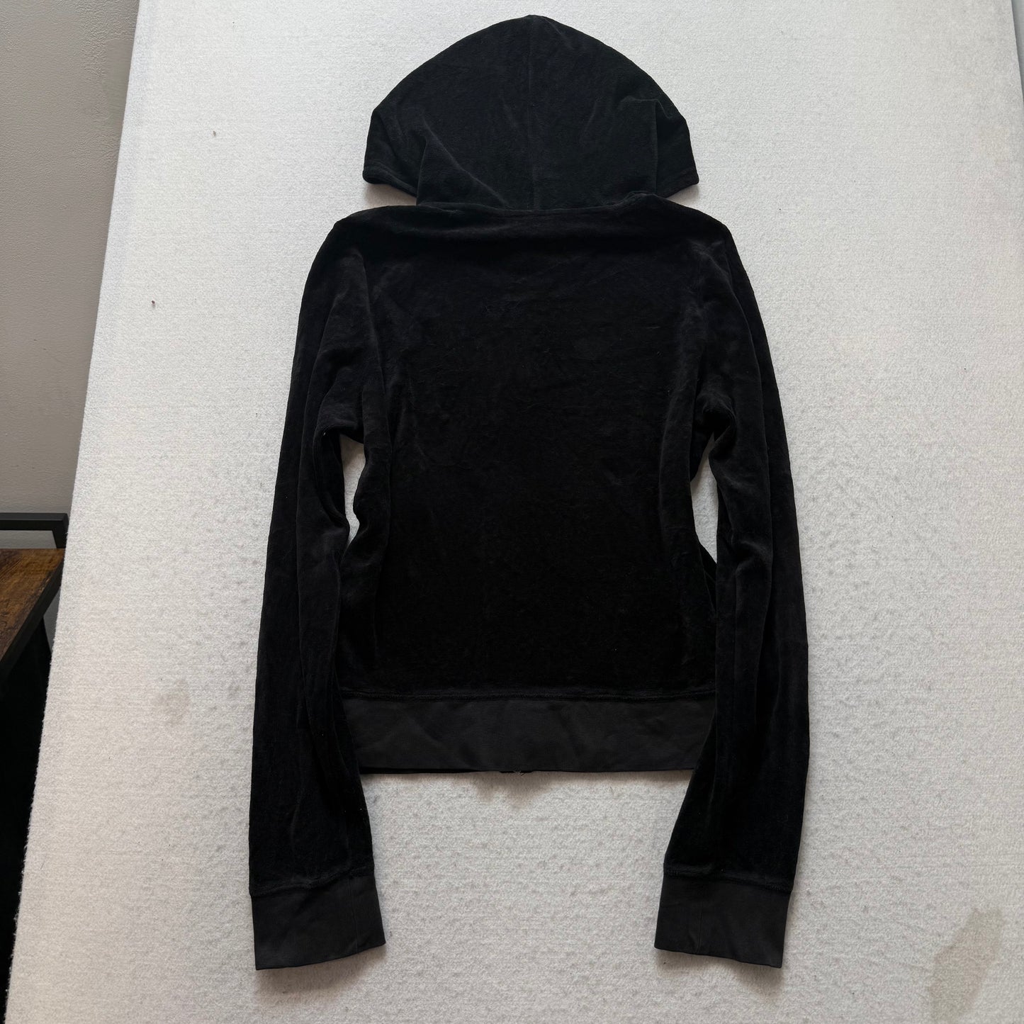 Juicy Couture Womens Black Velour Zip-Up Hoodie Pockets Embroidered Logo Size XL