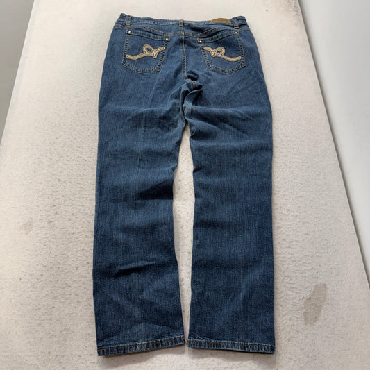 Rocawear Women Blue Straight Denim Jeans Zip-Fly Pockets Stretch Classic Size 18