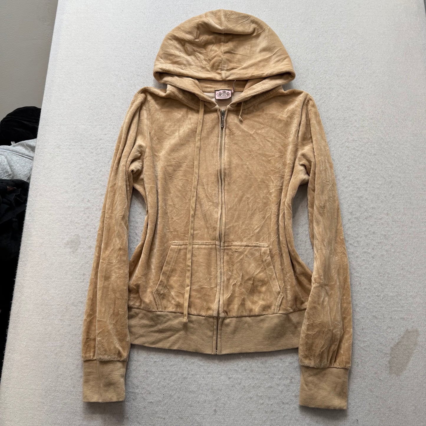 Vintage Juicy Couture Women's Beige Velour Tracksuit Set Crown Graphic Size XL/L