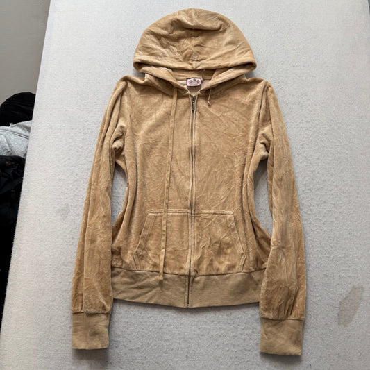 Vintage Juicy Couture Women's Beige Velour Tracksuit Set Crown Graphic Size XL/L