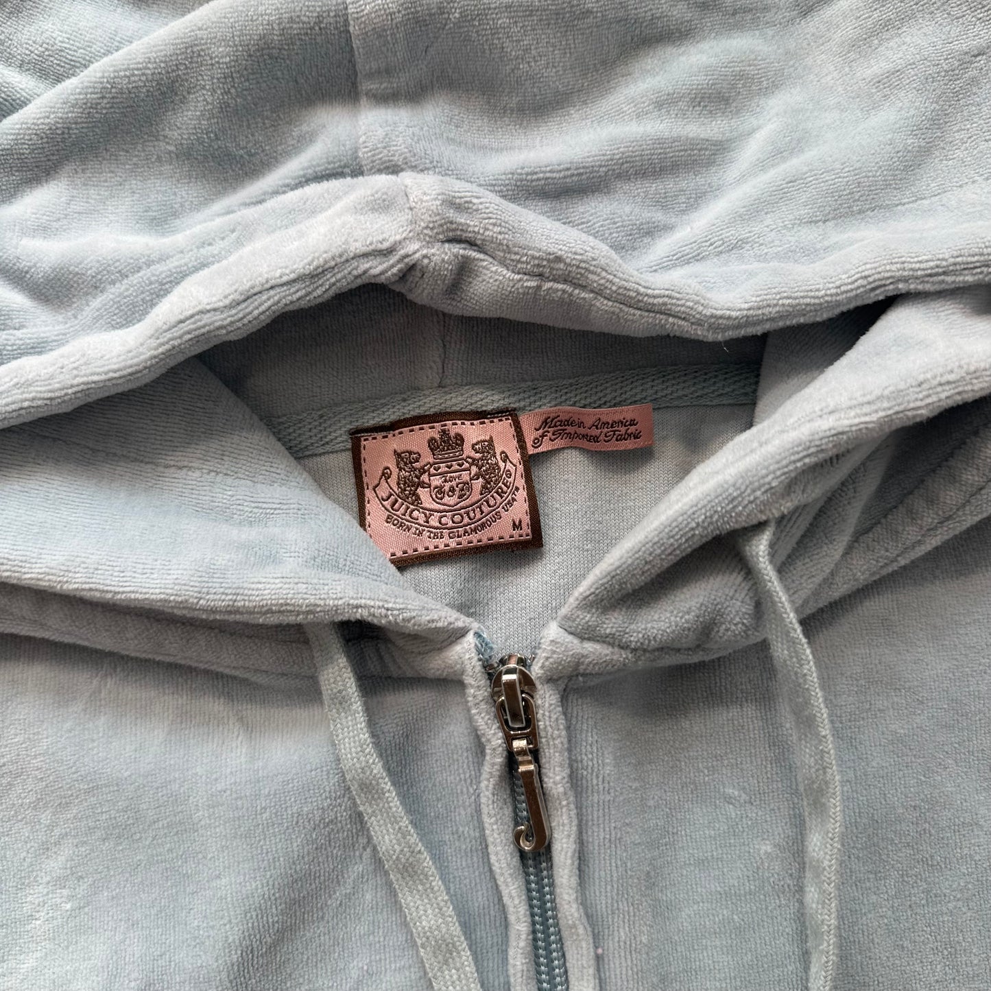 Juicy Couture Women's Light Grey Velour Zip-Up Hoodie Drawstring Pockets Size M