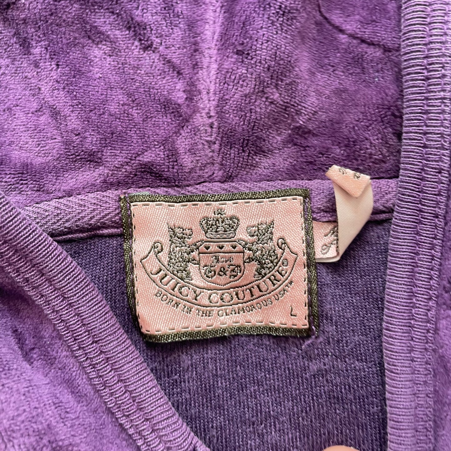 Vintage Juicy Couture Womens Royal Grape Velour Zip Up Hoodie Rhinestones Size L