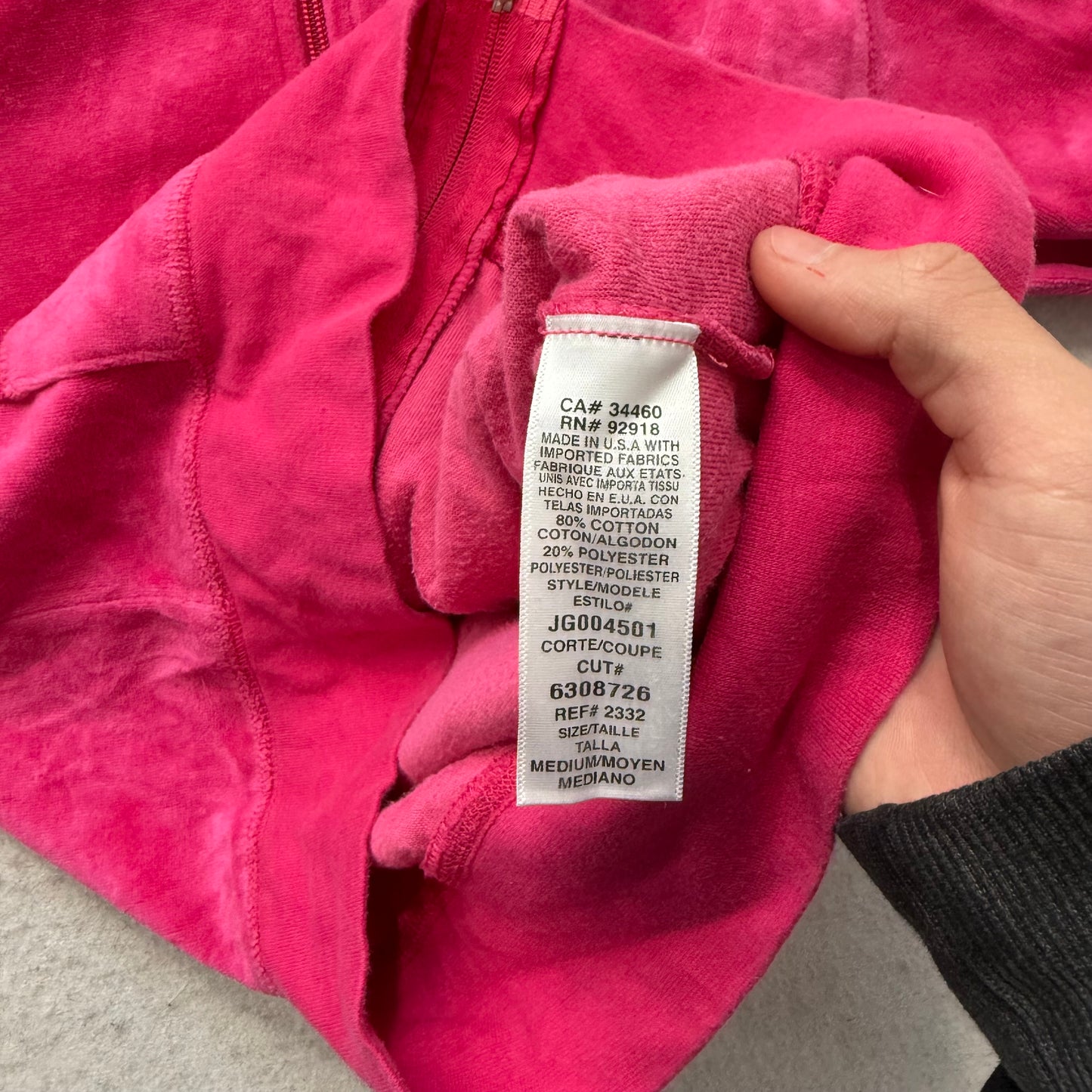 Juicy Couture Women Dark Hot Pink Velour Zip-Up Hoodie Loungewear Pockets Size M