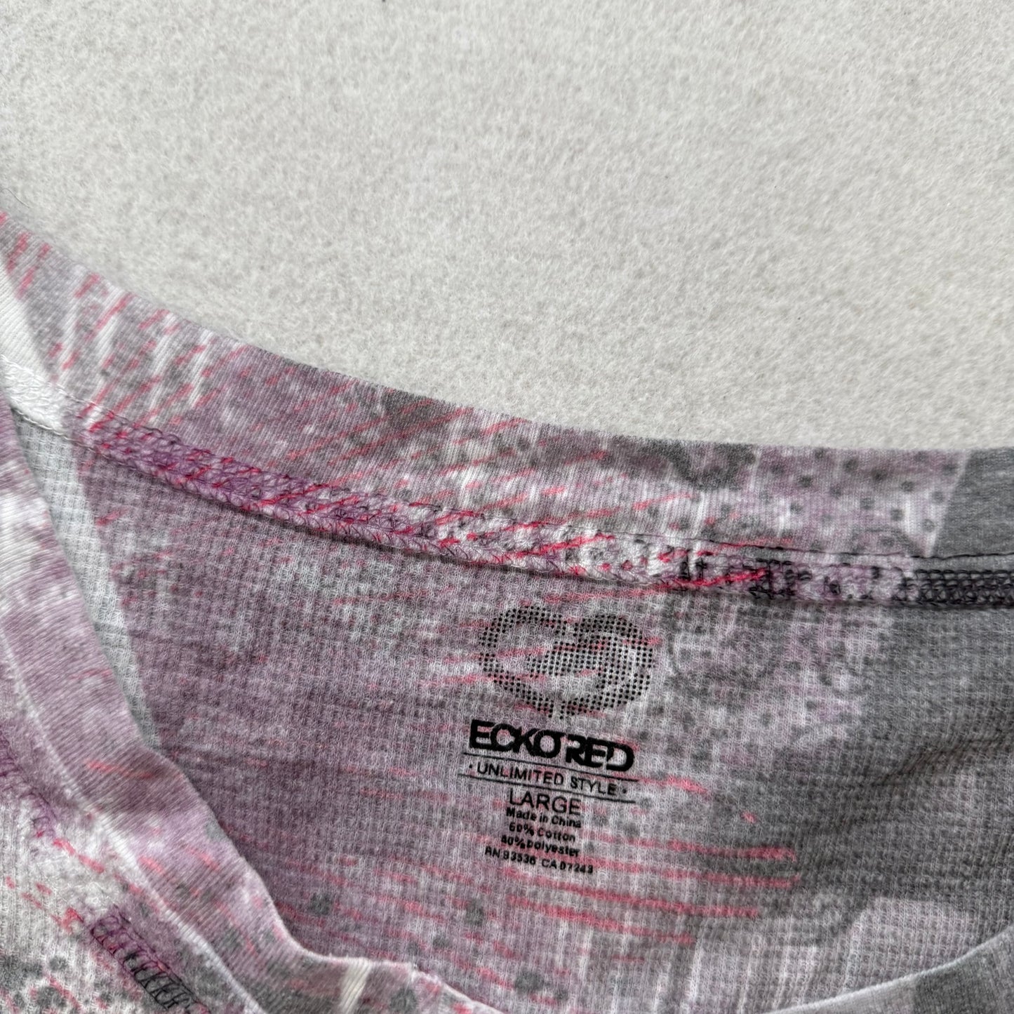 Ecko Red Unltd. Women's Gray White Cotton Shirt Long Sleeves Graphic Top Size L