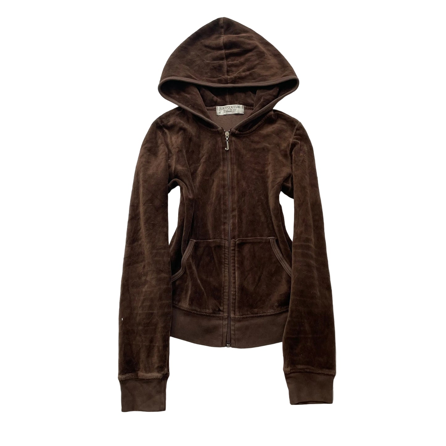 Vintage 90s Juicy Couture Women's Dark Brown Velour Zip-Up Hoodie Loungewear - S