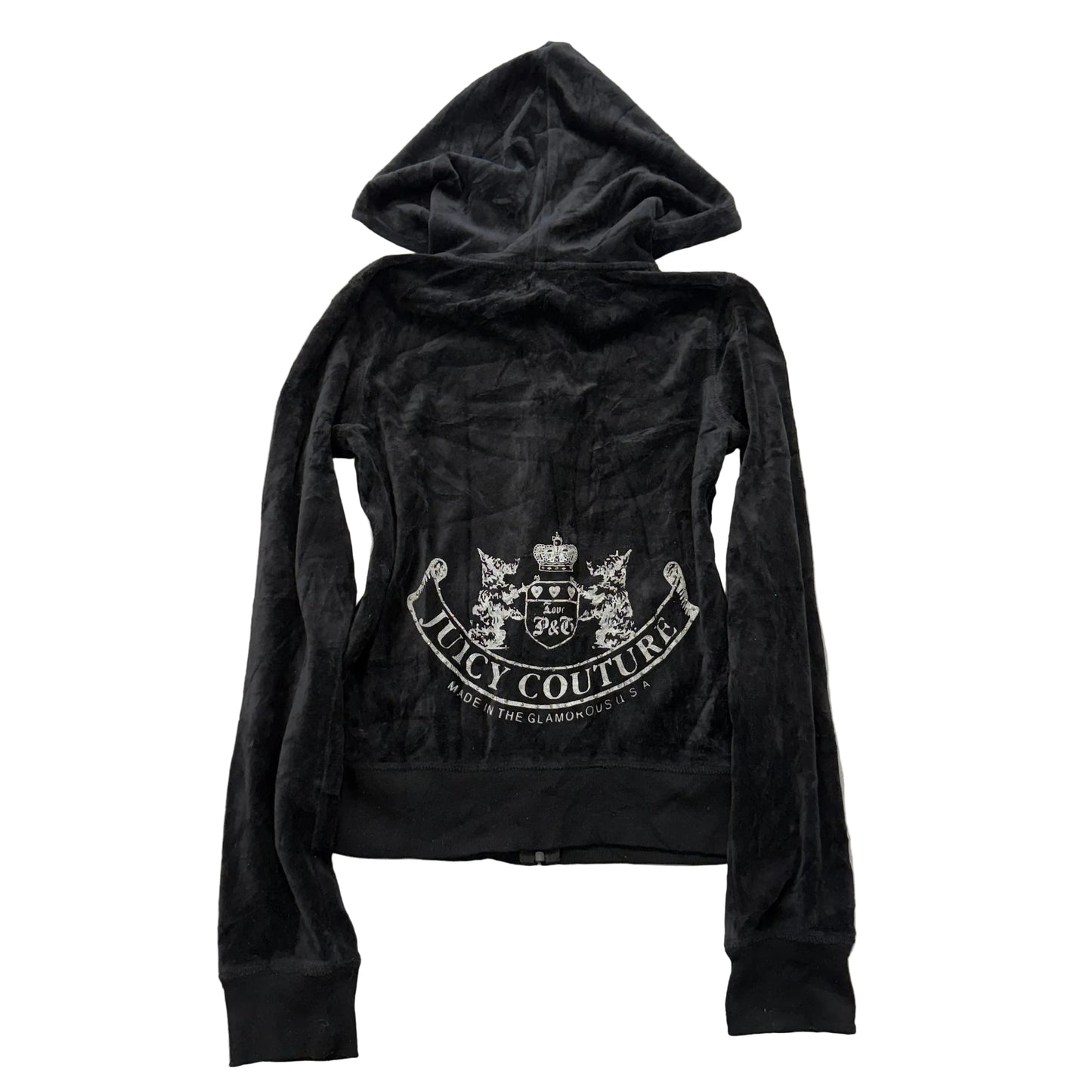 Vintage Juicy Couture “Scottie Dogs” Women's Black Velour Full Zip Hoodie Size S