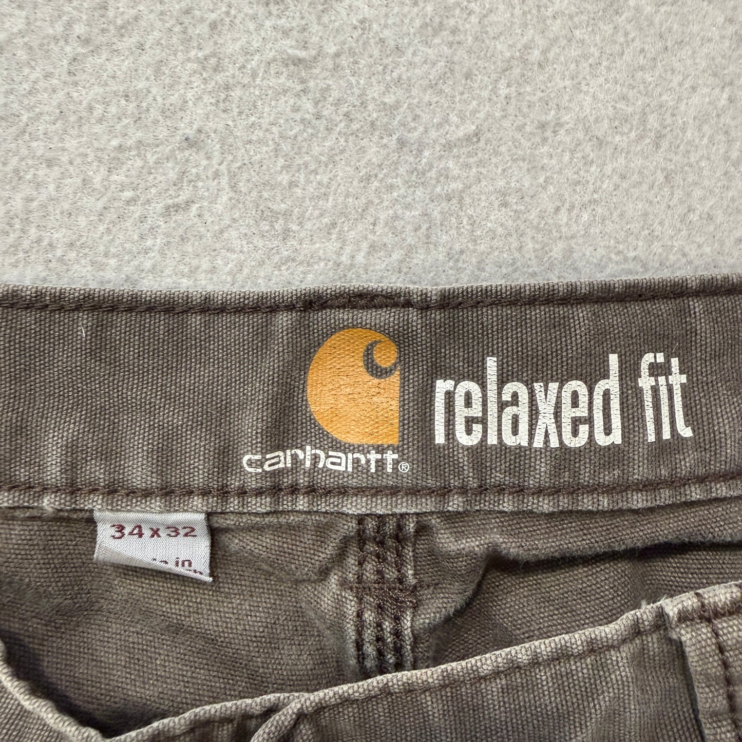 Carhartt Men Olive Canvas Carpenter Pants Relaxed Fit Pockets Classic Size 34x32